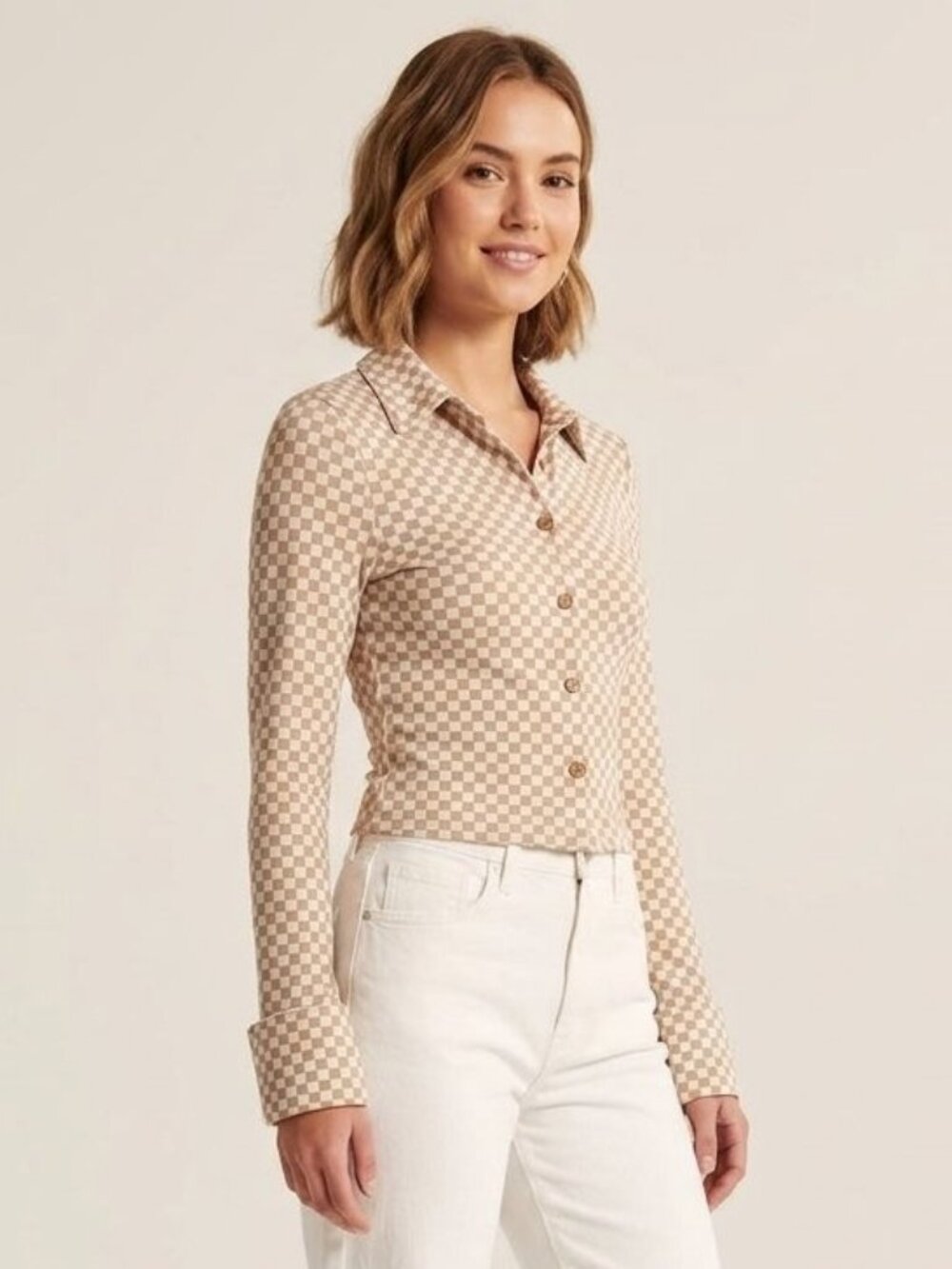 Abercrombie & Fitch long sleeve button down checkerboard pattern shirt, size XS